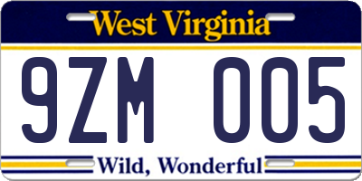 WV license plate 9ZM005