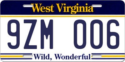 WV license plate 9ZM006