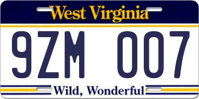 WV license plate 9ZM007