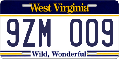 WV license plate 9ZM009