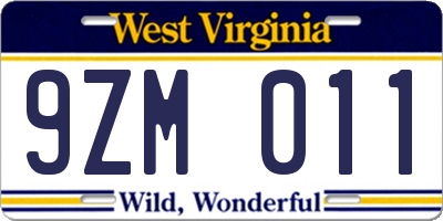 WV license plate 9ZM011
