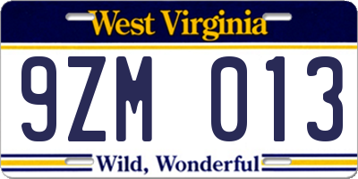 WV license plate 9ZM013