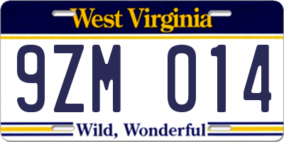 WV license plate 9ZM014