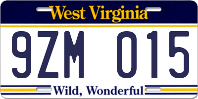 WV license plate 9ZM015