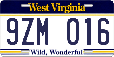 WV license plate 9ZM016