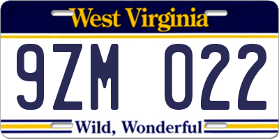 WV license plate 9ZM022