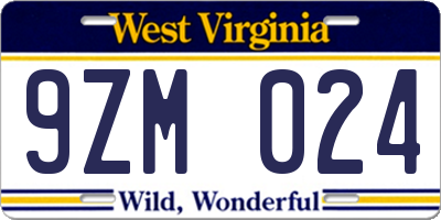 WV license plate 9ZM024