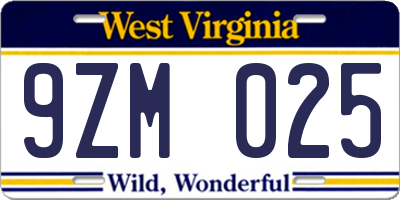 WV license plate 9ZM025