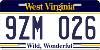 WV license plate 9ZM026
