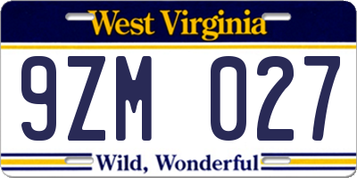 WV license plate 9ZM027