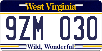 WV license plate 9ZM030