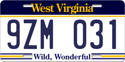WV license plate 9ZM031