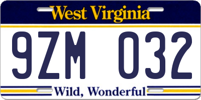 WV license plate 9ZM032