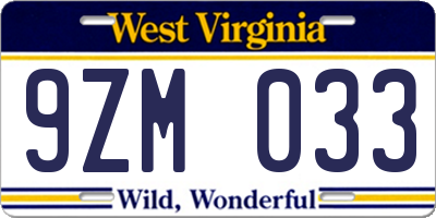 WV license plate 9ZM033