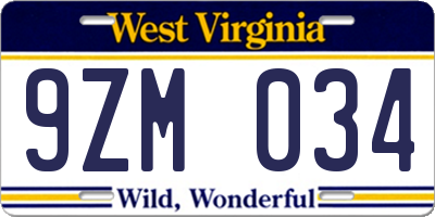 WV license plate 9ZM034