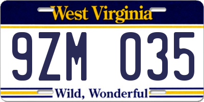 WV license plate 9ZM035