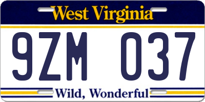 WV license plate 9ZM037