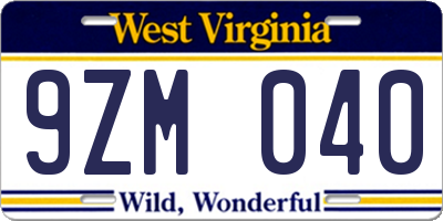WV license plate 9ZM040