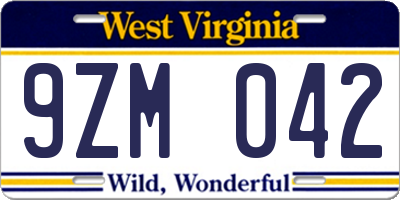 WV license plate 9ZM042