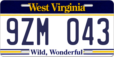 WV license plate 9ZM043