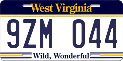 WV license plate 9ZM044