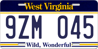 WV license plate 9ZM045