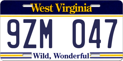 WV license plate 9ZM047