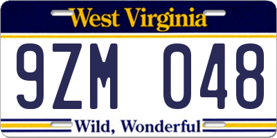 WV license plate 9ZM048