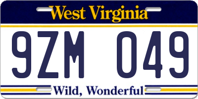 WV license plate 9ZM049
