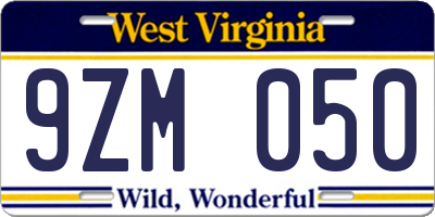 WV license plate 9ZM050