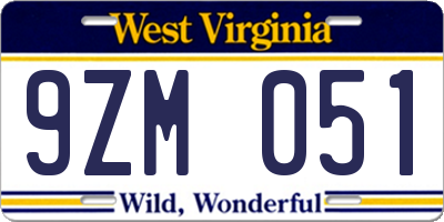 WV license plate 9ZM051