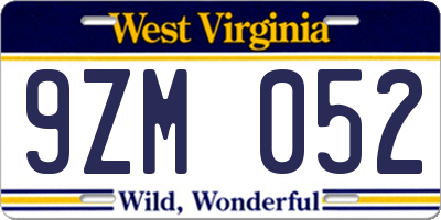 WV license plate 9ZM052