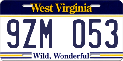 WV license plate 9ZM053