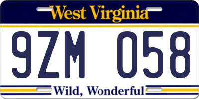 WV license plate 9ZM058