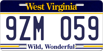 WV license plate 9ZM059