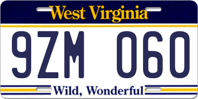 WV license plate 9ZM060