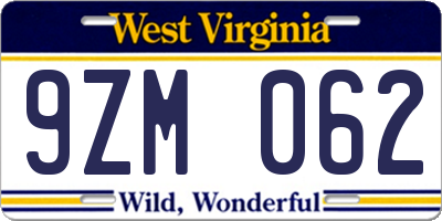 WV license plate 9ZM062