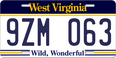 WV license plate 9ZM063