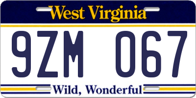 WV license plate 9ZM067