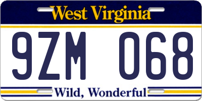 WV license plate 9ZM068