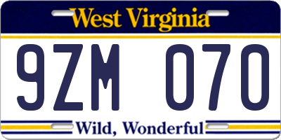 WV license plate 9ZM070