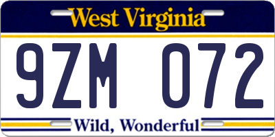 WV license plate 9ZM072