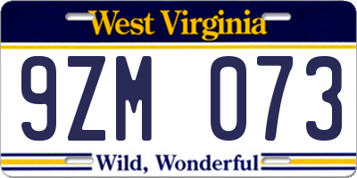 WV license plate 9ZM073