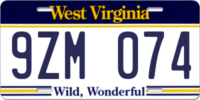 WV license plate 9ZM074