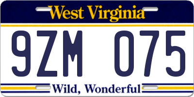 WV license plate 9ZM075