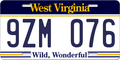 WV license plate 9ZM076