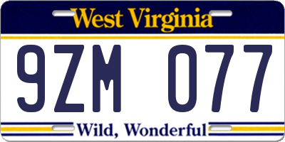 WV license plate 9ZM077