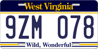 WV license plate 9ZM078