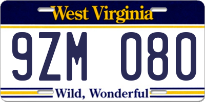 WV license plate 9ZM080