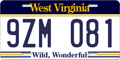 WV license plate 9ZM081